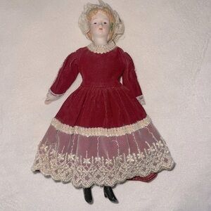 Victorian Porcelain Vintage Doll for Decoration or Christmas Ornament or Play